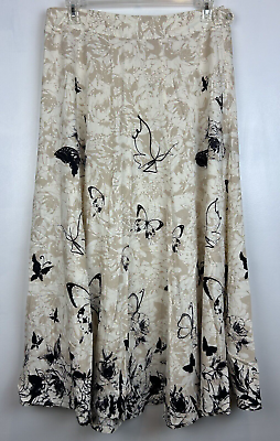 #ad Soft Surroundings Skirt L A Line Beige Boho Butterfly Long Lightweight Maxi Boho