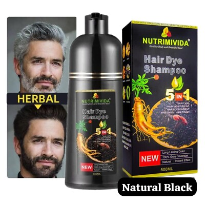 #ad Natural Black Hair Dye Shampoo Instant 5 in 1 100% Grey Coverage