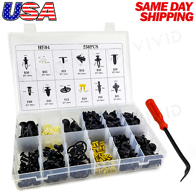 #ad 250pcs Set Plastic Rivets Fastener Fender Bumper Push Clips with Tool for Nissan