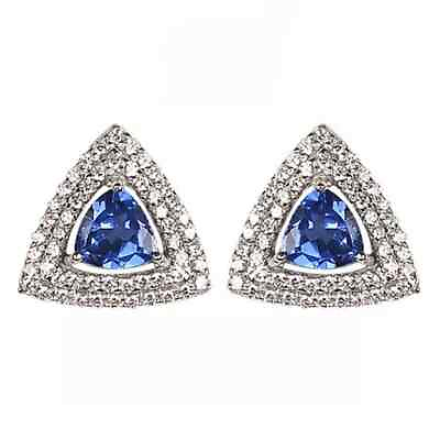 #ad 3.30 ct Gorgeous Natural Blue Tanzanite and Diamond Studs In 14KT White Gold