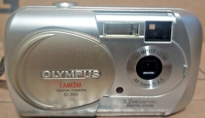 #ad Olympus D 395 3.2MP Digital Camera Silver Tested Working
