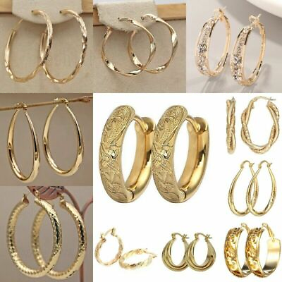 #ad Elegant Gold Plated Hoop Earrings Women Cubic Zirconia Wedding Jewelry Gifts