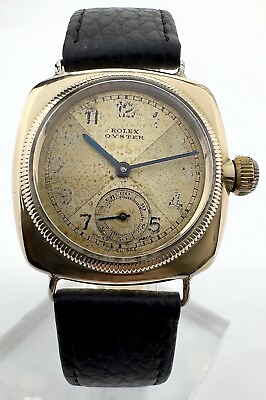 #ad Rolex Oyster 9K Rose Gold 1933 Rare ‘Bow Tie Dial’ Gents Vintage Watch 32mm