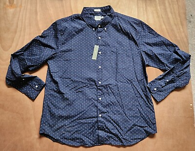#ad J Crew 100s 2 Ply Yarns Spotted Long Sleeve Button Up Shirt Men#x27;s XXL NWT