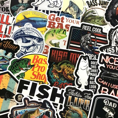 #ad 50pcs Fishing Outdoors Themed Waterproof Sticker Pack Bass Fish Stickers Set