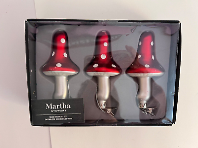 #ad New Toadstool Christmas Ornament Set 3 Martha Stewart Red Mushroom Clip On Ub