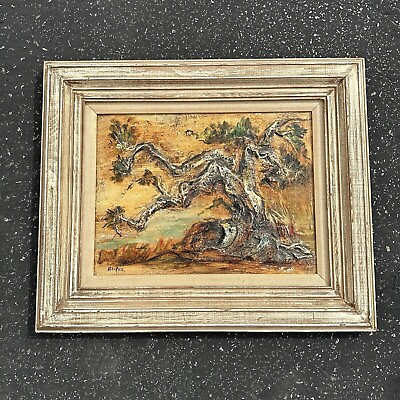 #ad Monterey Cypress Tree 3D Framed Painting Art MCM Vintage Signed MAURINE