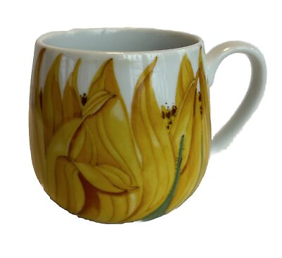 #ad KONITZ Beautiful Colorful Ceramic Yellow Green Flower Sunflower 12 oz Cup Mug