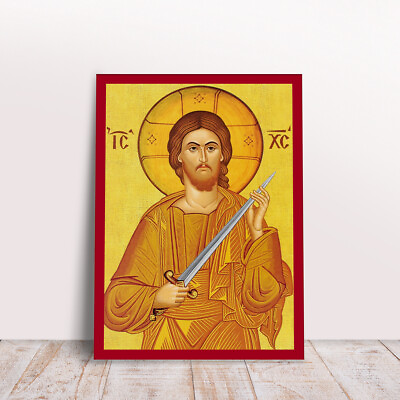 #ad Jesus Christ with Sword Greek Byzantine Orthodox handmade icon