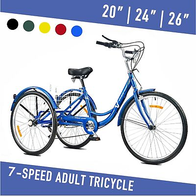 #ad VIRIBUS 26quot; 24quot; 7 Speed Adult Tricycle 3 Wheel w Basket Heavy Duty 450lbs Bike