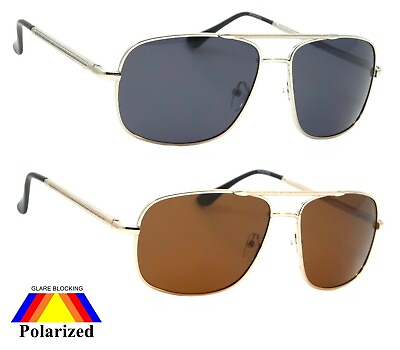 #ad NWT Retro Polarized Aviator Sunglasses Terrain Square Style Spring Hinges Frame