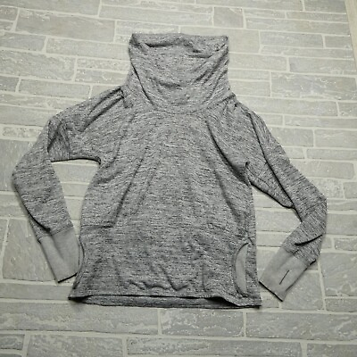 #ad Athleta Sweater Top Womens Large Heather Gray Cowl Neck Long Sleeve Thumb Holes $37.44