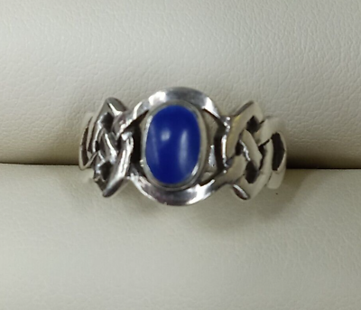 #ad 925 STERLING SILVER CELTIC KNOT RING BLUE STONE TP 3561 $24.95