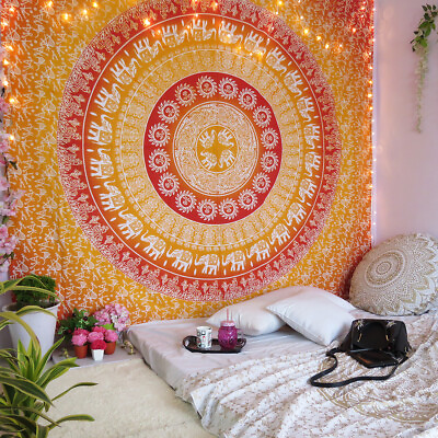 #ad Wall Mandala Tapestry Hanging Indian Hippie Decor Bohemian Gold Bedspread Throw $16.99