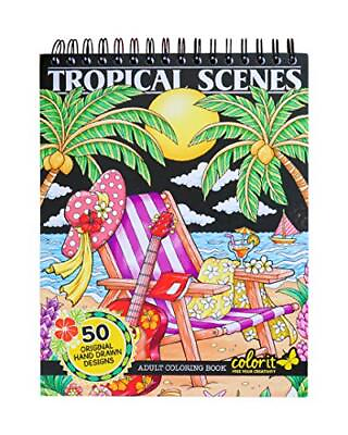 #ad ColorIt Colorful Tropical Scenes Adult Coloring Book 50 Single Sided Design...