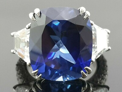 #ad Womens Sterling Silver Ring 925 Shop Blue Cushion Three Stone CZ ADASTRA JEWELRY