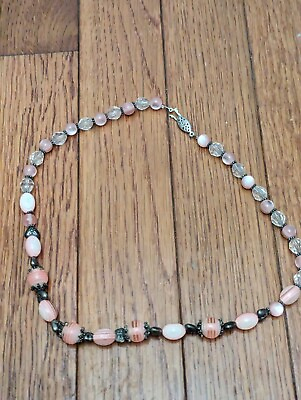 #ad Large Vintage 1980#x27;s Pink Swirl Lucite Mod Bead Necklace 18quot; C1