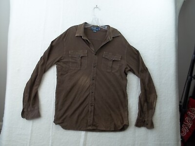 #ad Palph Lauren Polo Mens Brown Faded Linen Button Up Shirt Long Sleeve Size L