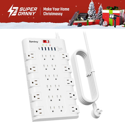 #ad SUPERDANNY Power Strip Surge Protector with 22 AC Outlets 6 USB Charging Ports