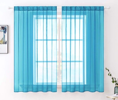 #ad 2 Panels Solid Blue Turquoise Sheer Window Curtains Elegant Window 54quot;x45quot; T10