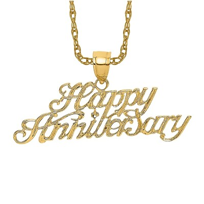 #ad 14K Yellow Gold Happy Anniversary Necklace Charm Pendant