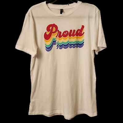 #ad Women#x27;s Size Large Proud Pride Rainbow Tee Shirt White Street Style