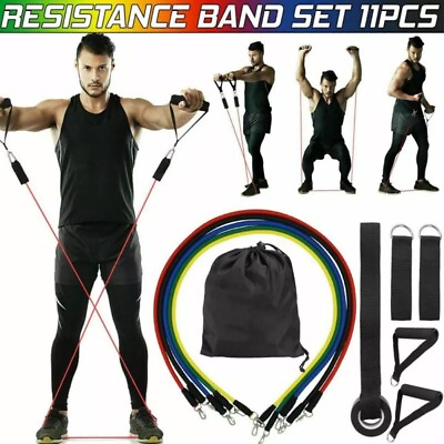 #ad 11 PCS Resistance Band Set Yoga Pilates Abs Exercise Fitness Tube Workout Bands $8.51