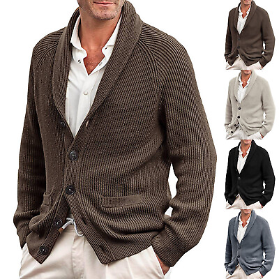 #ad Autumn And Winter Men#x27;s Knitted Cardigan Fashion Casual Long Sleeve Lapel