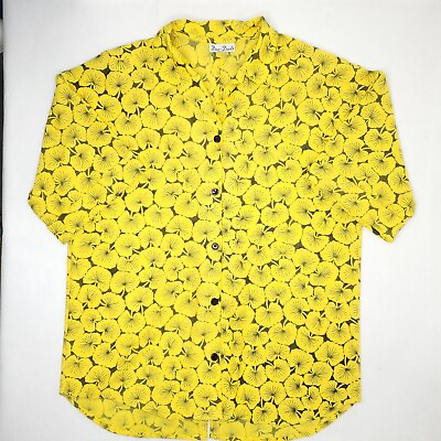 #ad Vintage Doo Dads Hawaiian Button Up Shirt Split Tail USA MADE Yellow Vacation
