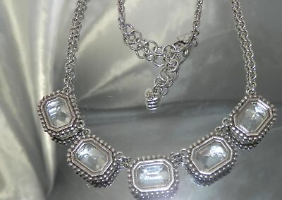 #ad Beautiful Vintage 1970#x27;s Brighton Signed Crystal Silver Tone Necklace 31M4
