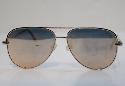 #ad Quay x Desi High Key Gold Metal Frame Blue Mirrored Lens Aviator Sunglasses