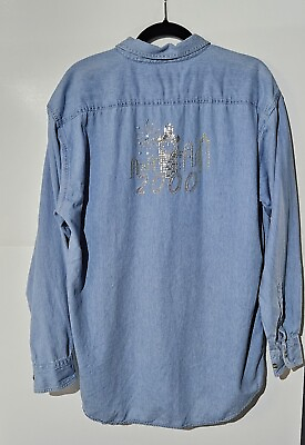 #ad Christine Alexander Rhinestone Embellished 2000 VTG Button Up Denim Shirt Sz M