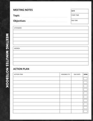 #ad Meeting Minutes Notebook: Note Taking Book for Work with Action Items Attendees