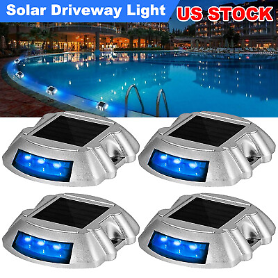 #ad 4 8x Blue Outdoor Solar Driveway Marker Light LED Dock Safety Pathway Deck Lamp