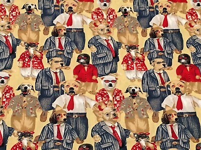 #ad Anthropomorphic Dog Fabric Dog Eat Dog Puppy Canines in Clothes MODA OOP 1 2 Yd