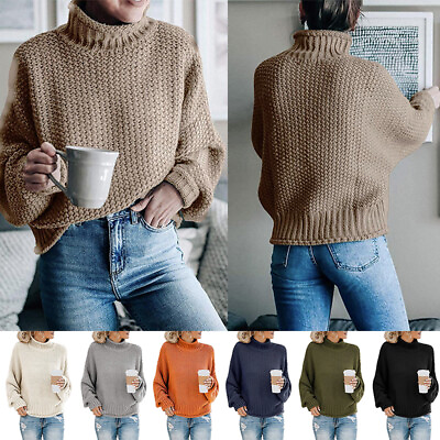 #ad Women Casual Oversize Chunky Knit Pullover Long Sleeve High Neck Chunky Sweate