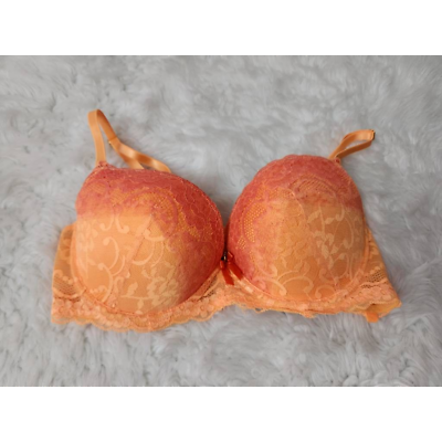#ad Daisy Fuentes Womens Push Up Bra Orange Underwire Padded Lace Normal Strap 36D $20.00