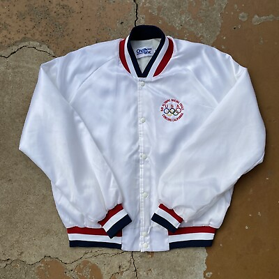 #ad USA 1988 Olympic Boxing Trials Satin Jacket White Striped Trim Size XL Mint