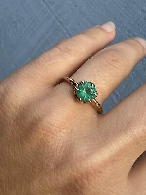 #ad Estate 14 k gold Emerald women#x27;s rings solitaire Zambian YG size 7 Green Stone