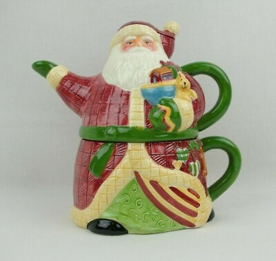 #ad Susan Winget Certified International Company Stacking Santa Teapot and Mug Cup $27.00