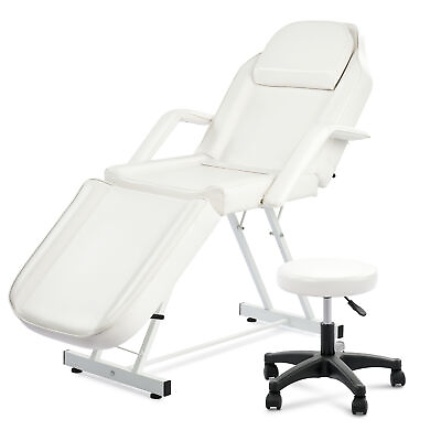 #ad White Adjustable Massage Table Tattoo Chair Facial Bed w Stool Barber Salon Spa