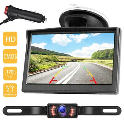 #ad 5quot; HD Monitor Car Backup Camera Rear View Parking License Plate System Reverse