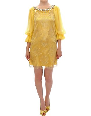 #ad Dolce amp; Gabbana Yellow lace crystal mini Women#x27;s dress Authentic