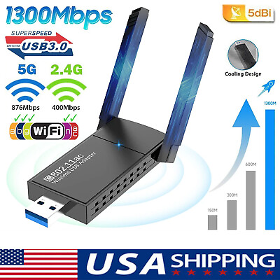 #ad USB 3.0 Wireless WIFI Adapter 1300Mbps Long Range Dongle Dual Band 5Ghz Network