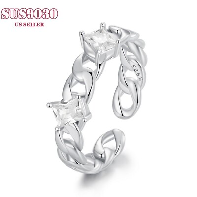 #ad Fashion Women 925 Sterling Silver Jewelry Chain Open Ring