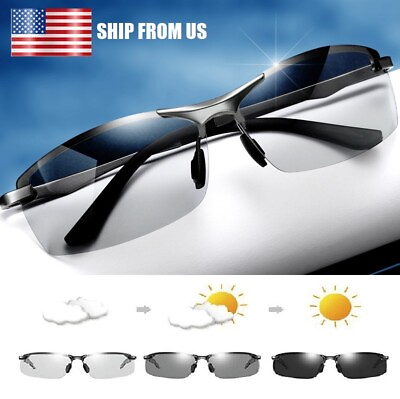 #ad 2 × Polarized Photochromic Sunglasses Men Summer Driving Transition Lens Glasses