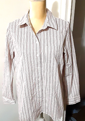 #ad Liz Lange pink striped blouse L cotton blend long sleeve career casual