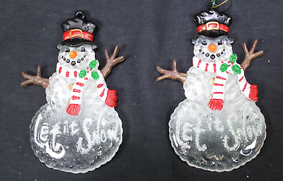 #ad 2 Vintage Christmas Ornament Snowman Let It Snow 4.5 Plastic Acrylic n