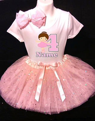 #ad Ballerina party With NAME 4th Birthday Dress shirt 2pc Pink Tutu outfit Dance