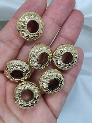 #ad lot of 6 vintage gold tone spacer beads 17mm jewelry findings diy